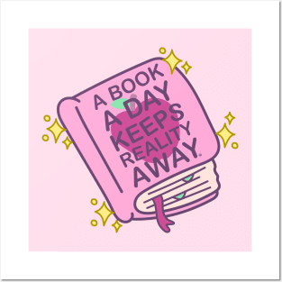 A Book A Day Keeps Reality Away - Cute Book Lover Doodle Posters and Art